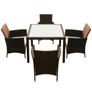 Set mobilier de exterior cu perne, 5 piese, maro, poliratan - Img 5