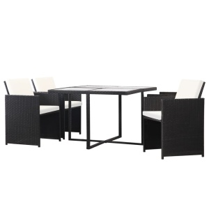 Set mobilier de exterior cu perne, 5 piese, negru, poliratan