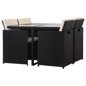 Set mobilier de exterior cu perne, 5 piese, negru, poliratan - Img 2