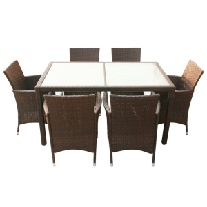 Set mobilier de exterior cu perne, 7 piese, maro, poliratan - Img 4