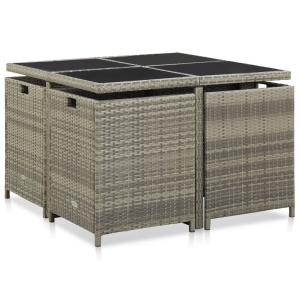 Set mobilier de exterior cu perne, 9 piese, gri, poliratan - Img 8