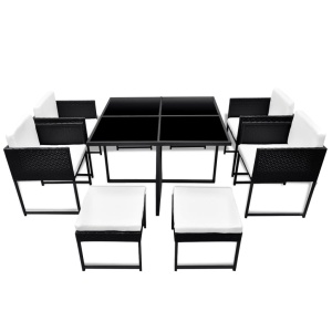 Set mobilier de exterior cu perne, 9 piese, negru, poliratan - Img 3
