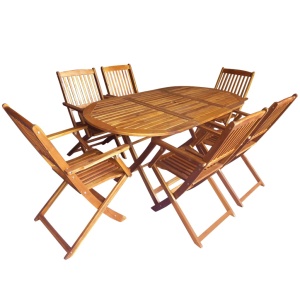 Set mobilier de exterior pliabil, 7 piese, lemn masiv de acacia
