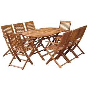 Set mobilier de exterior pliabil, 9 piese, lemn masiv de acacia