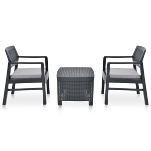 Set mobilier de grădină, 3 piese, antracit, plastic - Img 2