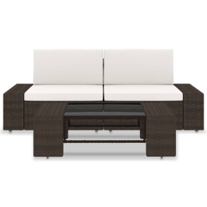 Set mobilier de grădină, 3 piese, maro, poliratan - Img 2