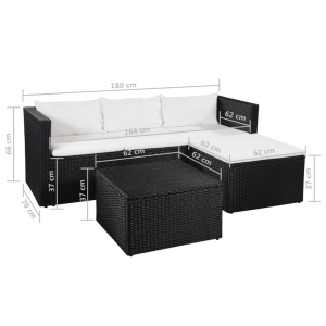 Set mobilier de grădină, 3 piese, negru &amp; alb, poliratan - Img 5