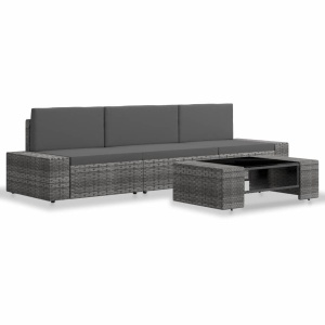 Set mobilier de grădină, 4 piese, gri, poliratan - Img 2
