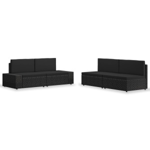 Set mobilier de grădină, 4 piese, negru, poliratan