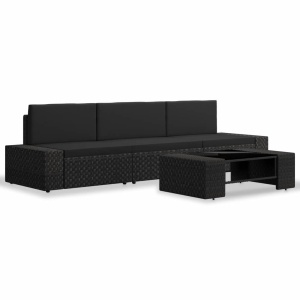 Set mobilier de grădină, 4 piese, negru, poliratan - Img 2