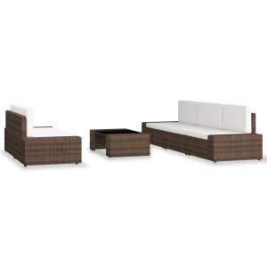 Set mobilier de grădină, 6 piese, maro, poliratan - Img 2