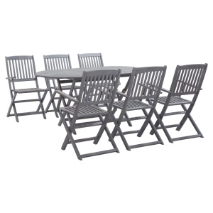 Set mobilier de grădină, 7 piese, gri, lemn masiv de acacia