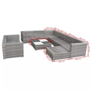 Set mobilier de grădină cu perne, 10 piese, gri, poliratan - Img 9
