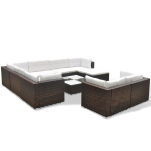 Set mobilier de grădină cu perne, 10 piese, maro, poliratan - Img 4