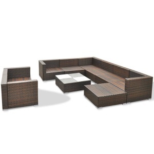 Set mobilier de grădină cu perne, 10 piese, maro, poliratan - Img 8