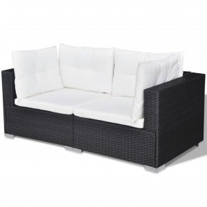 Set mobilier de grădină cu perne, 10 piese, negru, poliratan - Img 5