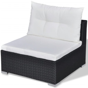 Set mobilier de grădină cu perne, 10 piese, negru, poliratan - Img 7
