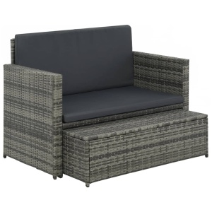 Set mobilier de grădină cu perne, 2 piese, gri, poliratan - Img 3