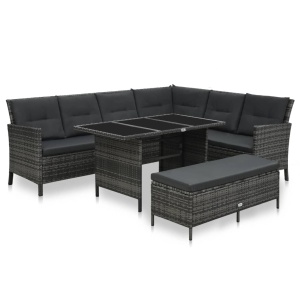 Set mobilier de grădină cu perne, 3 piese, gri, poliratan