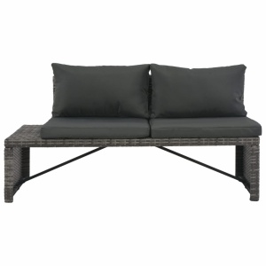 Set mobilier de grădină cu perne, 3 piese, gri, poliratan - Img 2