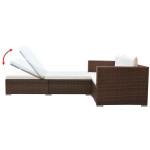 Set mobilier de grădină cu perne, 3 piese, maro, poliratan - Img 4