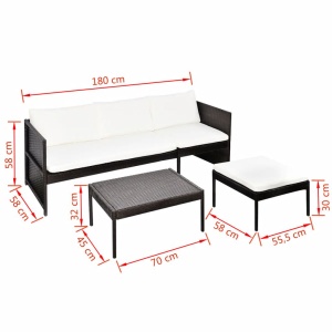 Set mobilier de grădină cu perne, 3 piese, maro, poliratan - Img 6