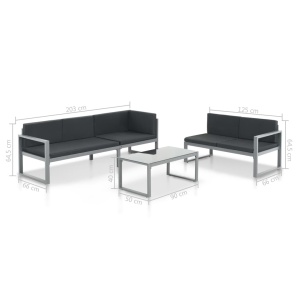 Set mobilier de grădină cu perne 3 piese negru aluminiu - Img 5