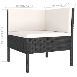 Set mobilier de grădină cu perne, 3 piese, negru, poliratan - Img 5