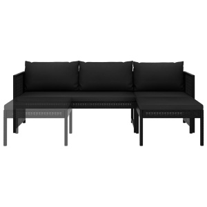 Set mobilier de grădină cu perne, 3 piese, negru, poliratan - Img 3