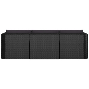 Set mobilier de grădină cu perne, 3 piese, negru, poliratan - Img 4