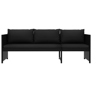 Set mobilier de grădină cu perne, 3 piese, negru, poliratan - Img 8