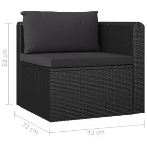 Set mobilier de grădină cu perne, 3 piese, negru, poliratan - Img 7