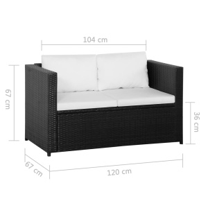 Set mobilier de grădină cu perne, 3 piese, negru, poliratan - Img 5