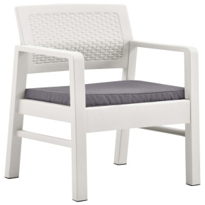 Set mobilier de grădină cu perne, 4 piese, alb, plastic - Img 8