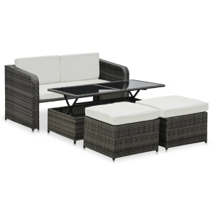 Set mobilier de grădină cu perne, 4 piese, antracit, poliratan - Img 2