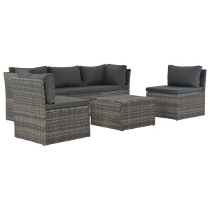Set mobilier de grădină cu perne, 4 piese, gri, poliratan