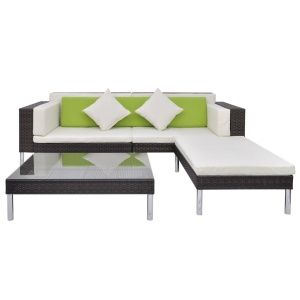 Set mobilier de grădină cu perne, 4 piese, maro, poliratan - Img 3