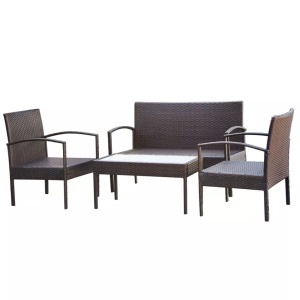 Set mobilier de grădină cu perne, 4 piese, maro, poliratan - Img 3