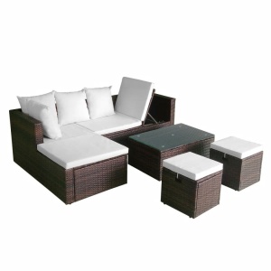 Set mobilier de grădină cu perne, 4 piese, maro, poliratan - Img 4