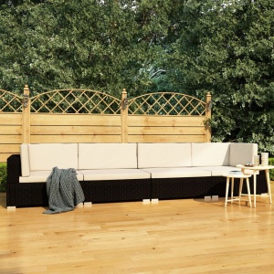 Set mobilier de grădină cu perne, 4 piese, negru, poliratan