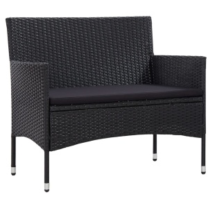 Set mobilier de grădină cu perne, 4 piese, negru, poliratan - Img 2