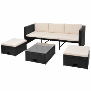 Set mobilier de grădină cu perne, 4 piese, negru, poliratan - Img 2