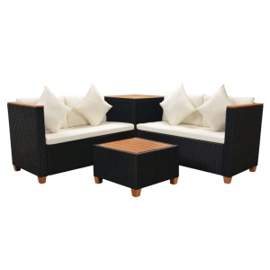 Set mobilier de grădină cu perne, 4 piese, negru, poliratan - Img 3