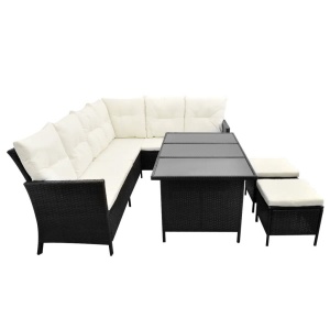 Set mobilier de grădină cu perne, 4 piese, negru, poliratan - Img 8