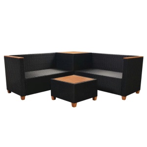 Set mobilier de grădină cu perne, 4 piese, negru, poliratan - Img 6
