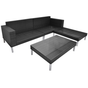 Set mobilier de grădină cu perne, 4 piese, negru, poliratan - Img 7