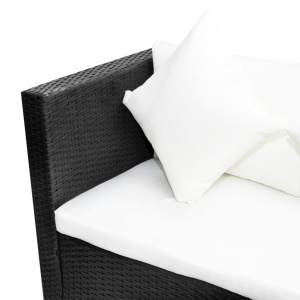Set mobilier de grădină cu perne, 4 piese, negru, poliratan - Img 6