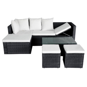 Set mobilier de grădină cu perne, 4 piese, negru, poliratan - Img 8
