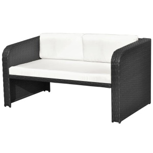 Set mobilier de grădină cu perne, 4 piese, negru, poliratan - Img 6