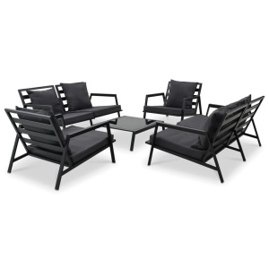 Set mobilier de grădină cu perne, 5 piese, gri inchis, aluminiu